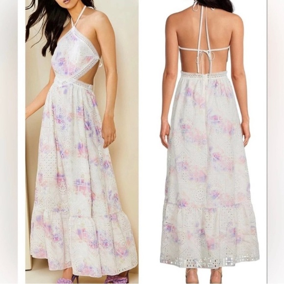 Gianni Bini Embroidered Eyelet Halter Neck Tie Dye Cut-Out Maxi Dress -… - Picture 14 of 14